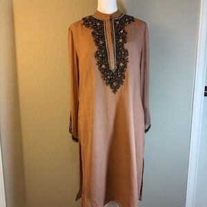 Elegant Brown Embroidered Women's Tunic